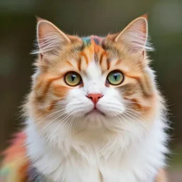 cute and funny, rainbow fluffy cat by Rosina Wachtmeister, trend on artstation, vikiart, hyper reailstic, ultra detailed, cinematic, no extra head, Accurate cat