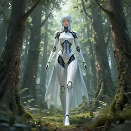 ethereal cybernetic princess in the trees, extremely detailed, sharp focus, wide view, full body shot, smooth, digital illustration, by lisa perrin!!!!, dan mumford, james jean, by rossdraws, frank franzzeta, sakimichan