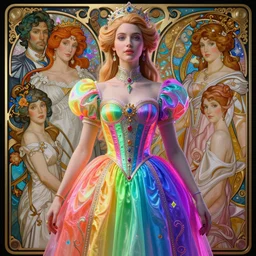 a highly detailed portrait of a futuristic princess, neon colored dress, beautiful detail and color, art by john collier and albert aublet and krenz cushart and artem demura and alphonse mucha, volumetric lighting, octane render, 4 k resolution, matte, sharp focus, illustration, art by jacque - louis david, baroque style