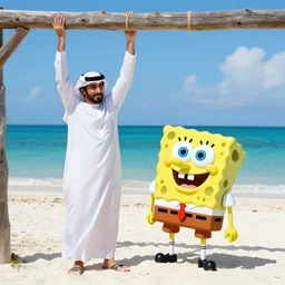 osama bin ladan hanging out with sponge bob hitting the bong on a beautiful sunny day on the beach in the middle of mexico