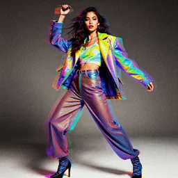 portrait of a fashion model exuberant surreal cyber glitch style, colorful, dynamic pose, beautiful realistic face, octane render, vray, detailed, wide angle, halftoned, editorial photography, matte print, grainy light, ( ( dither ) ), risograph, high contrast, screen print, rich grainy texture