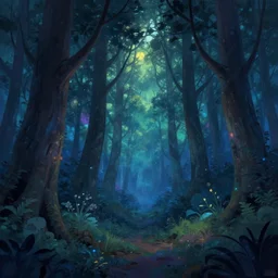 magical forest at night, abstract digital art