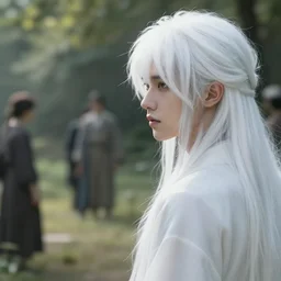 a ghost young attractive men with white!!!!!! hair quietly watching the living continue their lives. waterhouse. geoffroy thoorens. ultra clear detailed