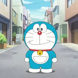 Doraemon on a a street in a working-class district in Japan, photo