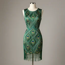 Minimalist and Elegant flapper short dress inspired by peacock colors