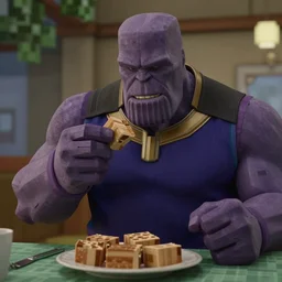 film still of thanos eating in minecraft ( 2 0 1 1 ), 4 k