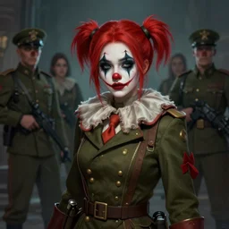 portrait of beautiful clown girl in team fortress 2 style, tragic, military art, concept art, fantasy, hd shot, digital portrait, beautiful, artstation, comic style, by artgerm, guy denning, jakub rozalski, magali villeneuve and charlie bowater