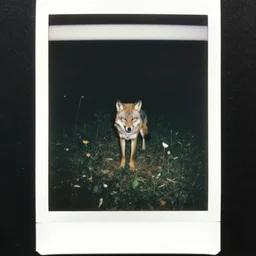 werewolf in forest at night, shot from drone, grainy, polaroid, zoomed in