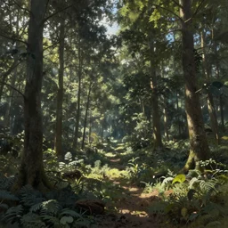 An infinite forest, fantasy painting, shadows, wide angle