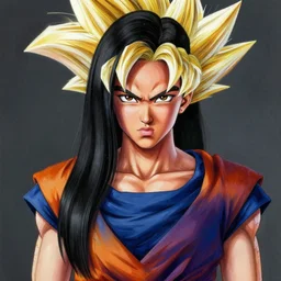 ultra realistic portrait painting of kim kardashian as super saiyan goku, art by akira toriyama, 4 k, dragon ball artstyle, cel shaded, highly detailed, epic lighting