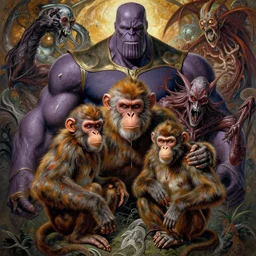 the platonic ideal of 1 2 monkeys of cletus kasady ultimate carnage thanos dementor doctor manhattan chtulu nazgul, detailed, intricate, hyperrealism, intense, scary, decay, dmt, art by brock hofer and artgerm and greg rutkowski and alphonse mucha