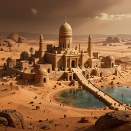 ancient city on mars with water, digital art, realistic, detailed, artstation