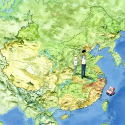 map of a realm with many regions, illustration by makoto shinkai and moebius and jean giraud