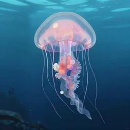 key visual of a diver ; jellyfish ; cute, by shigenori soejima, finely detailed feature, anime, underwater, deroo, pixiv top monthly, trending on artstation, cinematic, danbooru, zerochan art, kyoto animation, studio trigger