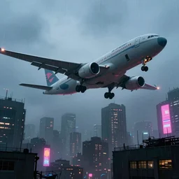 i, a cyberpunk city, mist, rain, neon light, giant aircrafts, high definition, trending on artstation
