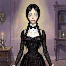 wednesday addams from the addams family painted by norman rockwell