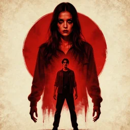 professional movie poster for a vintage stylized horror movie red blood main character large in center