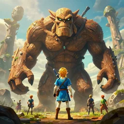 zelda fantasy art giant golem troll wood rock, global illumination ray tracing hdr fanart arstation by sung choi and eric pfeiffer and gabriel garza and casper konefal
