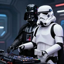 the most amazing dream of science fiction darth vader dj at a stormtrooper rave, craig mullins, dan mumford, moebius, hd, vibrant color, high contrast, digital illustration