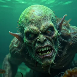 hyperrealistic close-up expressionism underwater monster! highly detailed concept art eric zener elson peter cinematic hard green lighting high angle hd 8k sharp shallow depth of field, inspired by David Paul Cronenberg and Zdzisław Beksiński
