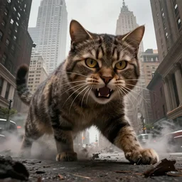giant cat attacking new york during armageddon