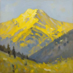 an oil painting of a yellow alpine, zoomed out A110
