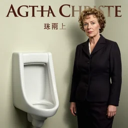 high quality poster for a movie featuring agatha christie and a urinal mystery, mystery of the urinal by greg rutkowski, red, black and white colour scheme, textured grunge aesthetic