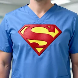 a closeup photorealistic photograph of superman dressed in medical scrubs. bright scene. fine detail. this 4 k hd image is trending on artstation, featured on behance, well - rendered, extra crisp, features intricate detail, epic composition and the style of unreal engine.