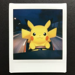 1 9 5 0 s polaroid photo of a pikachu driving a car