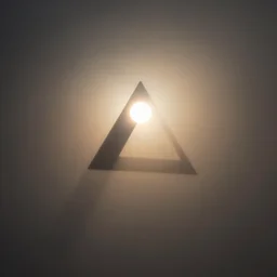solar eclipse, a triangular moon, sun rays, fog, photorealistic, calm environment