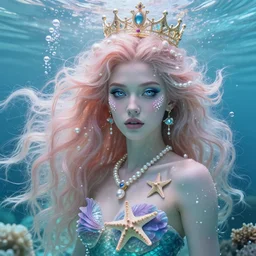“ jason momoa portrait, fantasy, mermaid, hyperrealistic, game character, underwater, highly detailed, sharp focus, cinematic lighting, pearls, glowing hair, shells, gills, crown, water, highlights, starfish, jewelry, realistic, digital art, pastel, magic, fiction, ocean, king, colorful hair, sparkly eyes, fish, heroic, god, waves, bubbles, king ”
