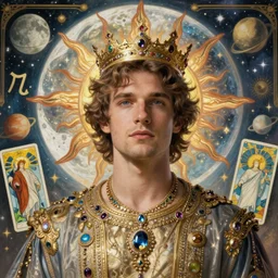 luke evans portrait by louis - theophile hingre and alphonse mucha, realistic, sharp focus, zodiac signs, tarot cards, planets, ethereal, art nouveau, magic, moon, sun, crown, dreamy, royal, jewellery