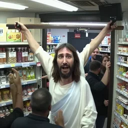 jesus christ caught on cctv camera robbing store, trending on youtube, perfect faces