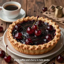 highly detailed artwork, titled: 'black coffee and cherry pie in twin peaks', artstation style, artstation form
