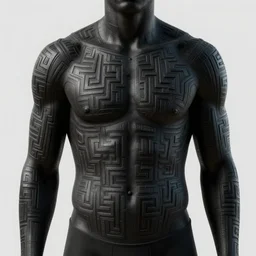 : black human with maze pattern skin all over hyper detailed art station  dalle2  unity gigapixel  unrealengine trending on artstation,cinematic, hyper realism, high detail, octane render, 8k