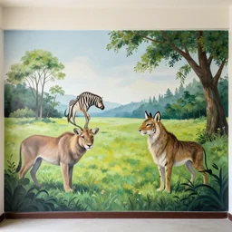 wildlife nature scene mural painting on a wall