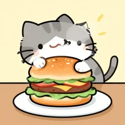 cat being turned into a burger, cartoon style