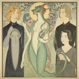 hydra, highly detailed, artstation, jugendstil and classic japanese print, art by rene magritte and jean delville