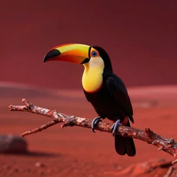 a lonely toucan sitting on a branch on mars, red lighting, digital art,