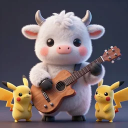 high quality 3 d render very cute fluffy! cyborg cow plays guitar, cyberpunk highly detailed, unreal engine cinematic smooth, in the style of blade runner & detective pikachu, hannah yata charlie immer, moody light, low angle, uhd 8 k, sharp focus