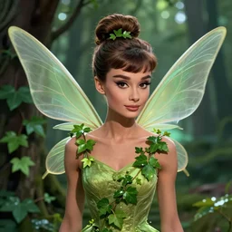portrait of a beautiful dark skinned young audrey hepburn as titania, summer queen. faerie queen. queen of light, green, poison ivy, made by caravaggio stanley artgerm lau wlop rossdraws artstation cgsociety concept art cgsociety octane render