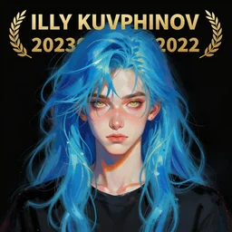 ilya kuvshinov with long sky blue hair, gold eyes, amber eyes, boyish face, professional digital painting, wild brush strokes, concept art, award - winning photography, cinematic, black background, black shirt, crazy, yandere, wlop, color block, pop, hip, art by andy warhol, pixiv art, yoshitaka amano