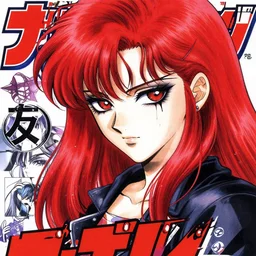 highly detailed professional portrait of 9 0 s seinen manga art of goth woman with red hair, black makeup, and red eyes. chunibyo. action manga cover promotional art. drawn by