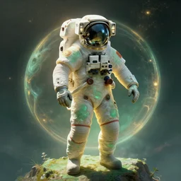 extremely detailed, astronaut lush planet, full body, soft light, golden glow, jade green, diffuse lighting, fantasy, intricate, surrealism!!!!, highly detailed, lifelike, photorealistic, digital painting, artstation, illustration, concept art, smooth, sharp focus, by greg rutkowski, chris tulloch mccabe, valentina remenar and asher duran,