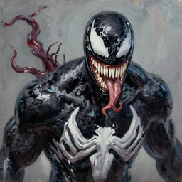 Rorschach from Watchmen with Venom Symbiote, trending on artstation, oil painting brush