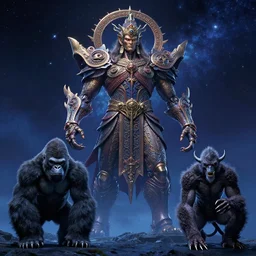 celestial still frame from'gods vs celestials'mcu movie, ancient mythological ornate god killer construct by hidetaka miyazaki, doom eternal biomechanical demon by beksinski and jakub rozalski, mad gorilla by chiharu shiota