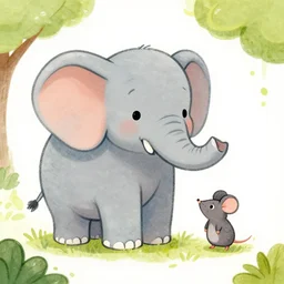 cute elephant and mouse illustration, ismail inceoglu