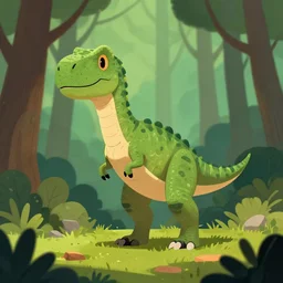 an illustration of a post - dinosaur a 0 in the woods, trending on artstation, central composition, very cartoon, shape focus, high detailed, by anton fadeev j 7