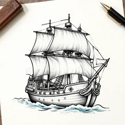 tattoo design line sketch of a pirate ship