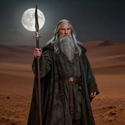 a realistic image of gandalf in mars under a full moon